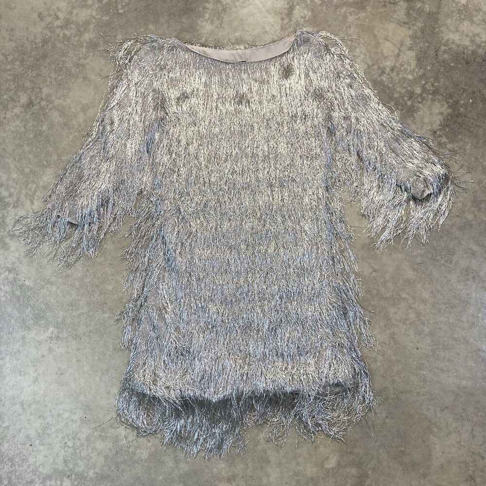 Rachel Zoe Ballina Metallic Fringe Dress Womens XS New Years Fridge Flapper Mini